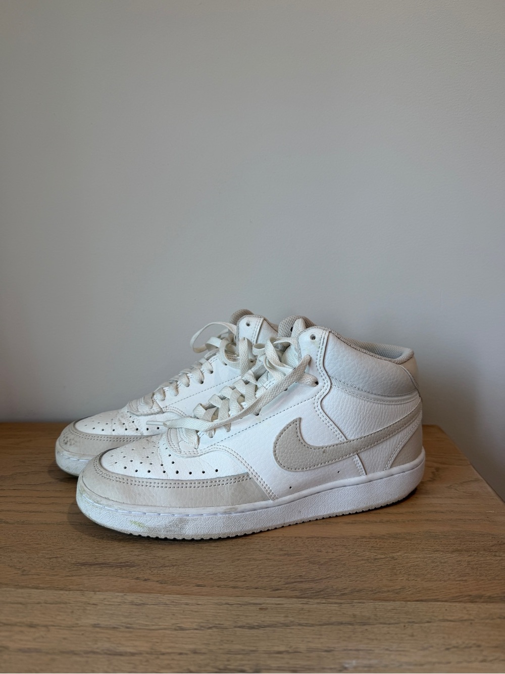 Nike Women’s White Sneakers with Tan Accents Mid-Top